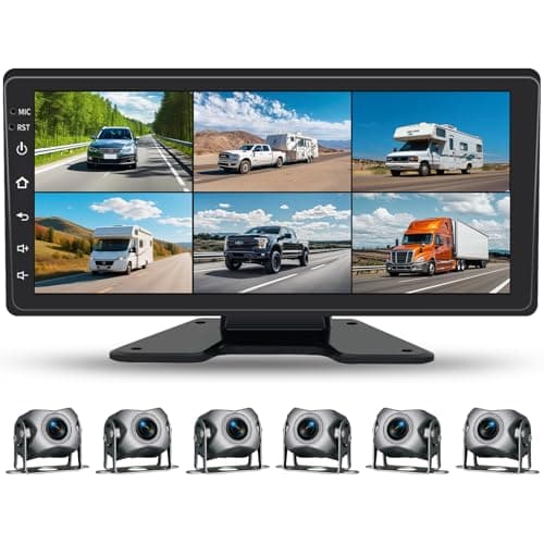6 Channel Backup Camera System,1080P Rearview Camera with Carplay & Android Auto,GPS Navigation, Touchable 11 inch Monitor & Loop Recording DVR car Stereo, for RV/Truck/Trailer Pickup,128GB Card