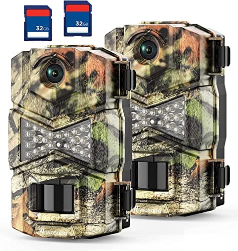 WOSODA 2 Pack Trail Cameras with Night Vision Motion Activated Waterproof,30MP Game Camera,1080P HD Trail Cam with SD Card for Wildlife Monitoring,Outdoor Scouting & Security