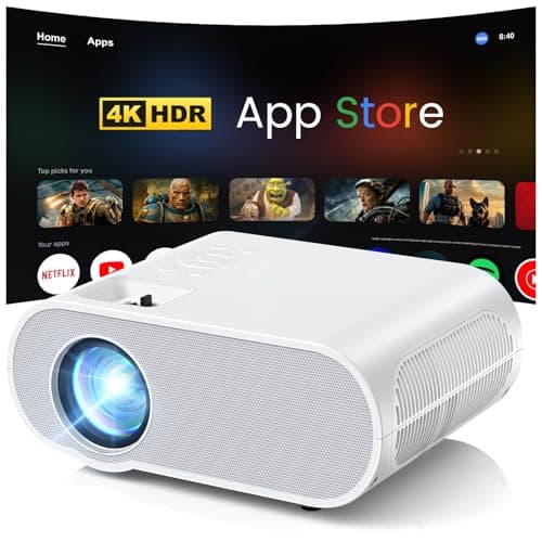 Smart Projector, HOMPOW UHD 4K Projector with WiFi and Bluetooth, Built-in Streaming System Outdoor Projector, Home Cinema Projector for iOS/Android