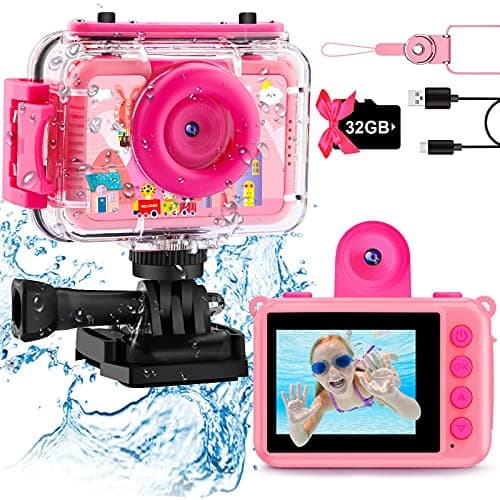 GKTZ Kids Camera - Waterproof Underwater Camera for Kids, Christmas Birthday Gifts for Girls Age 3-12, 1080P HD Children Digital Action Camera, Pool Toys for Kids Age 4-12
