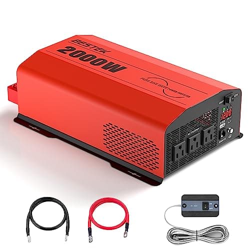 BESTEK 2000 Watt Pure Sine Wave Power Inverter 12V DC to 110V/120V AC Converter for Home, RV, Truck, Off-Grid Solar Power 3 AC Outlets Car Inverter with One 2 USB Port Type-C with Remote Control