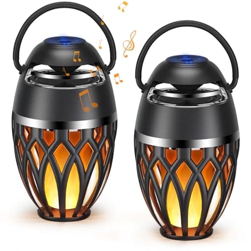 MOFOKEAY 2 Pack Outdoor Bluetooth Speakers,Wireless Speaker with LED Flame Speaker BT 5.0,Waterproof Torch Lantern for Patio Pool Party,Gifts for Women Men