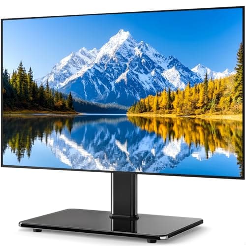 5Rcom Universal Swivel TV Stand for 27-60 inch Curved/Flat Screen TVs, Table Top TV Base Replacement Holds up to 88 lbs, Height Adjustable TV Stand Mount with Tempered Glass Base, MAX VESA 400x400mm