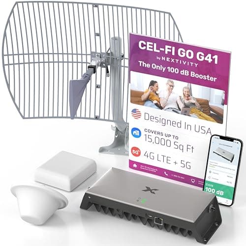 CEL-FI GO G41 | Cell Phone Booster for Home | 4G, 5G, AT&T, Verizon & T-Mobile | Up to 15,000 Sq Ft Coverage | 100 dB Cell Phone Signal Booster | FCC Approved (1x Antenna w/Grid)