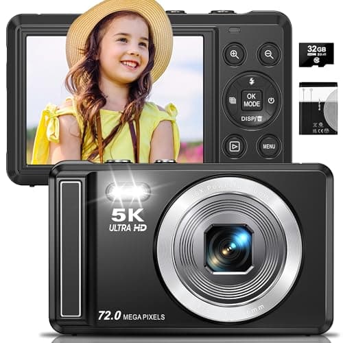 5K Digital Camera - 72MP UHD Digital Cameras for Photography - Autofocus Point and Shoot Small Camera with Flash for Kids - 2.8 Inch Screen Compact Portable Vlogging Camara with 16X Zoom, 32GB SD Card