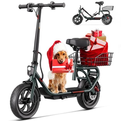 Electric Scooter, 8.5"/10"/12" Tires,Peak 500W/650W/700W Motor, 19/20/23/25Mph,15/16/18/20/30 Miles Long Range, Folding Scooter Adults for Commuting (12"-500W Peak-19Mph-20Minles-C10 Black-with Seat)