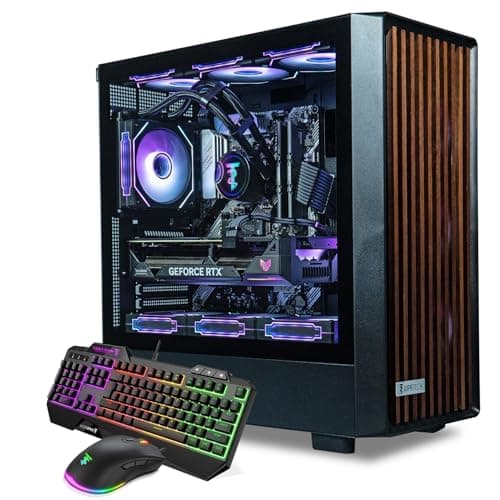 ViprTech Overlord 3.0 Wood Gaming PC - AMD Ryzen 7 7700 (5.3Ghz Liquid Cooled), RTX 5070 Ti 16GB, 32GB DDR5 RGB, 2TB NVMe SSD, 1000W Gold, Keyboard Mouse, VR-Ready, WiFi BT, Computer Desktop, Black